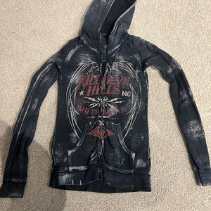 Affliction Black and Red Graphic Women's Jacket
